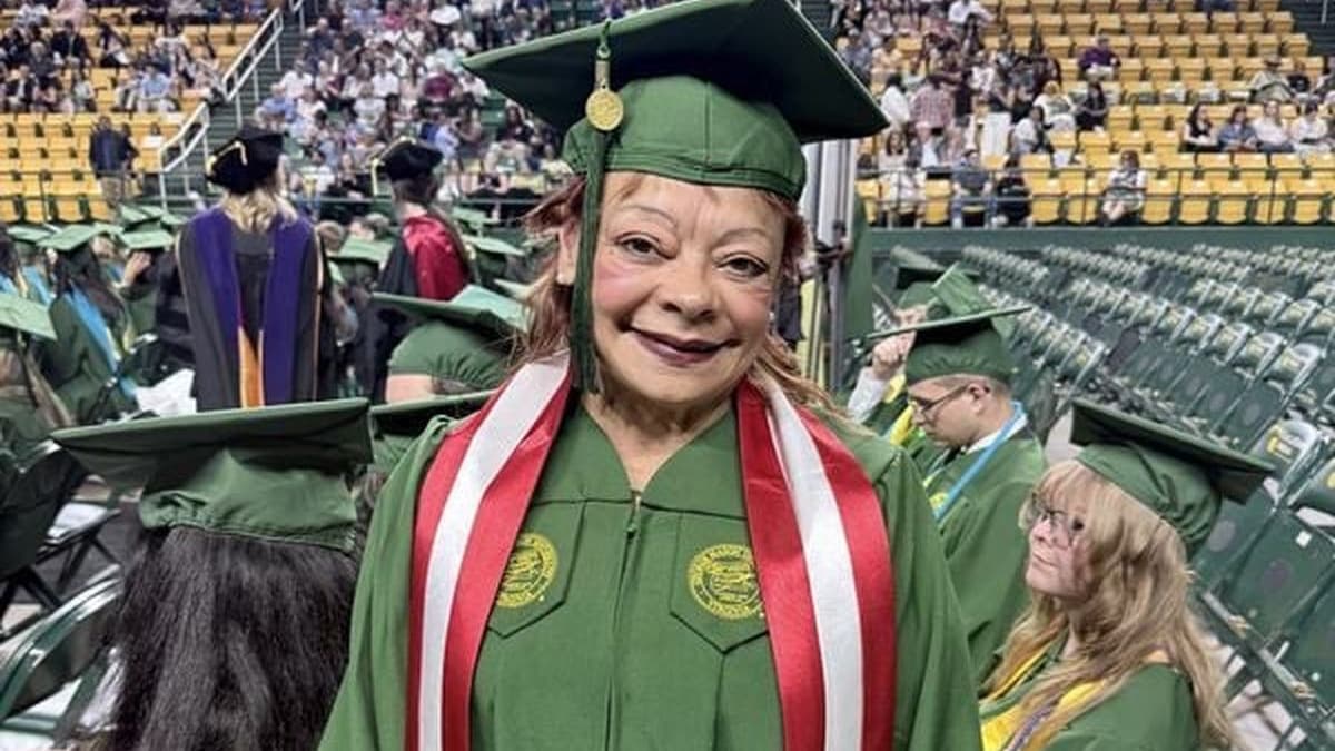 A 72-year-old grandmother crossed the stage to a standing ovation